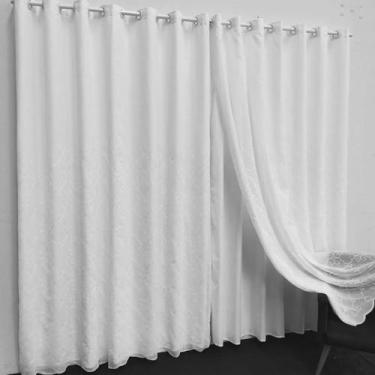 Imagem de Cortina Para Bastão Bordado Voil Voal Com Forro Barra Bordada 4,00x2,6