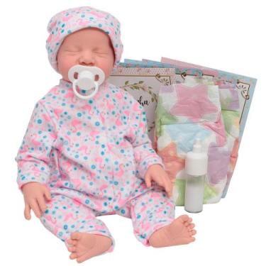 Imagem de Bebê Reborn Boneca Realista Lívia Pijama Flamingo Kit Itens - Cegonha 