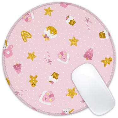 Imagem de Identiy Tapete de rato pequeno de Natal, bonito desenho animado de Papai Noel e boneco de neve, tapete de mesa redondo para teclado e mouse, base de borracha antiderrapante, bordas costuradas para