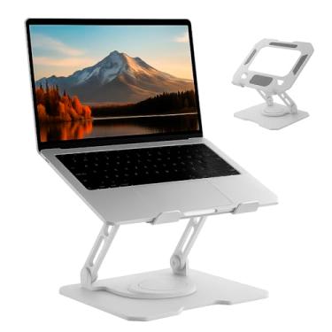 Imagem de Suporte para Notebook de até 17” em Aço Carbono, Ajustável, Dobrável, Base Giratória 360° e Ventilação, Ergonômico e Portátil para Home Office e escritório, também para tablets e celulares (Branco)
