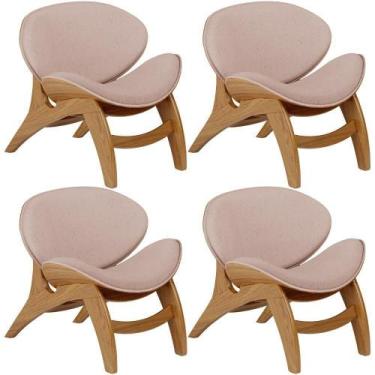 Imagem de Kit 4 Poltronas Decorativa Orgânica Sala Living Kadosh L02 Linho Rosê 