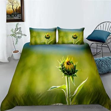 Imagem de Capa de edredom com duas plantas verdes e flores lindas 133 x 199 cm, capa de edredom dupla com fecho de zíper, roupa de cama de microfibra macia (tamanho duplo 3 peças), casal