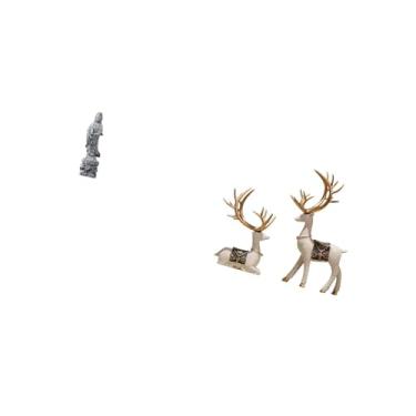 Imagem de Fenteer Estátua de Rena Guan Yin, Ornamento de Pedra Colecionável, Decoração de Veado Budista de Feng Shui Chinês para Corredor Interno, Quarto, Lareira, Mesa