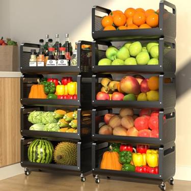 Imagem de Cesta de frutas e legumes, carrinho de rodinhas empilhável com rodas autônomo para armazenamento de frutas e legumes, organizador móvel deslizante, para cozinha, banheiro, quarto, sala de estar