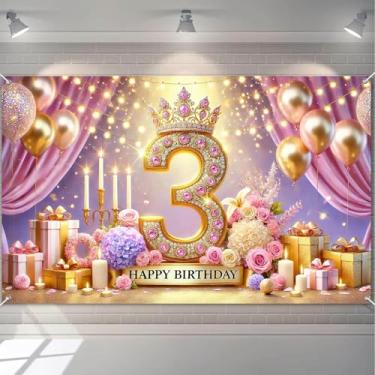 Imagem de HOMETITUTE Decoração de pano de fundo de feliz aniversário para meninas, faixa de fundo de festa de princesa com flores e velas, faixa de feliz aniversário, férias ao ar livre, para fundos de