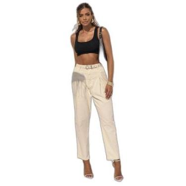 Imagem de CALÇA LINHO ALFAIATARIA FEMININA CINTURA ALTA COM CINTO 24243-Feminino