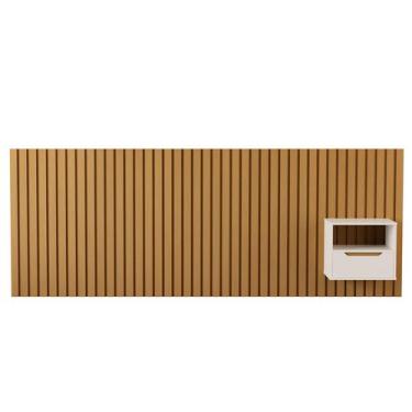 Imagem de Cabeceira Ripada Maracá King MDF/MDP e 1 Mesa de Cabeceira Jatobá Off 