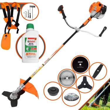 Imagem de Roçadeira Vulcan VR520H À Gasolina 52cc 2,5HP 6 Em 1 Com Carretel + Faca 2 Pontas, 3 Pontas, 40 Dentes e 80 Dentes + Escova de Aço + ÓLEO STIHL 2T