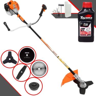 Imagem de Roçadeira Multifuncional Vulcan VR520-H À Gasolina 52cc 2,5HP 10.000rpm Com Carretel de Nylon + Kit 4 Lâminas de Corte + ÓLEO TOYAMA FG50 2 Tempos