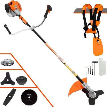 Imagem de Roçadeira À Gasolina Vulcan VR520H 2T 52cc 10000rpm 2,5HP 5 Opções de Corte Com Facas 2 Pontas, 3 Pontas, 80 Dentes, Escova de Aço e Carretel de Nylon