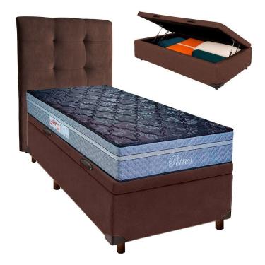 Imagem de Cama Box Bau + Colchão Solteiro Molas Ensacadas Petrus Paropas + Cabeceira Estofada