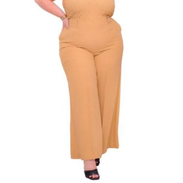 Imagem de Calça feminina pantalona social cos alto com linha vinco frontal e bol