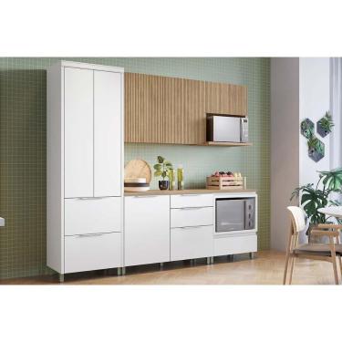 Imagem de Cozinha Modulada Nesher Rainha E Marquesa 5 Peças (2aéreos+2balcões+1paneleiro) C5p111 Nature-branco-nesher