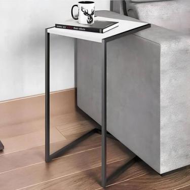 Imagem de Mesa de Apoio Lateral para Sala e Sofá Branca - Estilo Industrial - Ma