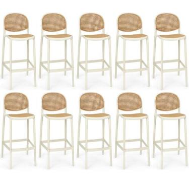 Imagem de Kit 10 Banqueta Alta com Encosto Roma em Polipropileno - Nude - Magazi