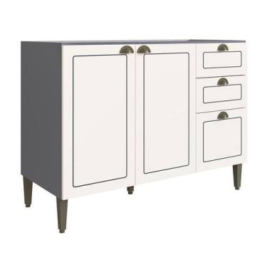 Imagem de Balcão Cozinha Modulada MDP Édez Neuf 2 Portas e 3 Gavetas, Branco Nev