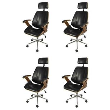 Imagem de Kit 4 Cadeiras Escritorio Presidente material sintético e Madeira Berg