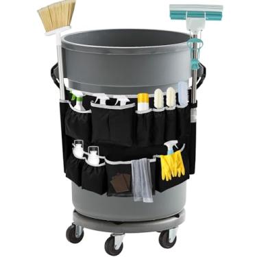 Imagem de Bolsa organizadora para lata de lixo de 81 a 130 litros, organizador de lixo com fivela, saco de lixo eficiente para avental com 13 bolsos para limpeza doméstica e tarefas de limpeza.