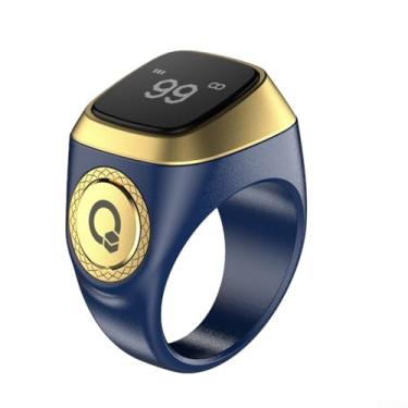 Imagem de TreasureCave IQibla Anel Zikr inteligente, contador de anéis inteligente, contador digital à prova d'água e lembrete de vibração, despertador unissex Azan, contador de dedo para muçulmanos (20 mm azul