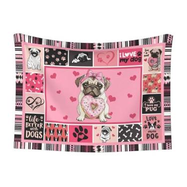 Imagem de DZGlobal Cobertor Pug Throw - Cobertor com estampa de pata para cachorro gato rosa para animais de estimação 58 x 40 cm para sofá cama