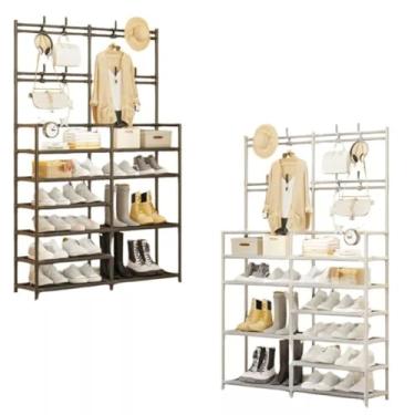 Imagem de Sapateira Cabideiro Duplo Arara 4 5 e 6 Andares Prateleiras E Suportes Multiuso Organizador Armario(6 Andar Duplo(SPXMJ-6)-Aleator)