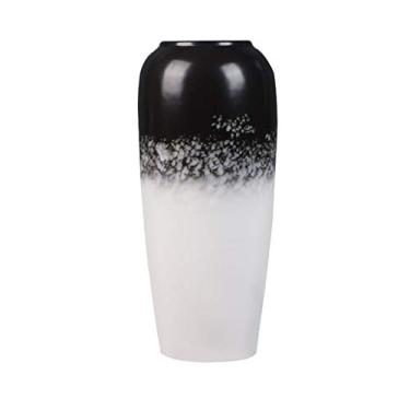 Imagem de Vaso de flores chinês preto e branco vaso de cerâmica para casa mesa de jantar escritório decoração vaso de cor gradiente vaso de floco de neve jardim decoração de casa vasos de flores (tamanho: C)