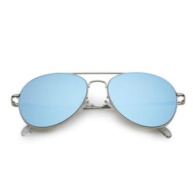 Imagem de Óculos de sol para homens e mulheres, óculos de sol clássicos vintage aviador proteção UV óculos de sol para dirigir, Espelhado azul prateado, 56MM