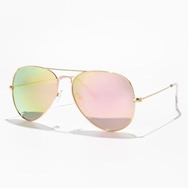 Imagem de Óculos de sol aviador clássicos para homens e mulheres, lentes polarizadas com bloqueio de UV, Armação dourada/lente espelhada rosa, Lens Width: 62 Millimeters