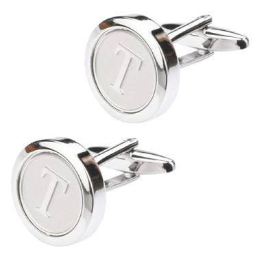 Imagem de Abotoaduras masculinas clássicas de aço inoxidável - letras do alfabeto A-Z para negócios e camisas de casamento, one size, Cobre, Sem Pedra Preciosa