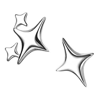 Imagem de 1 par de estrelas assimétricas para mulheres, brincos decorativos exclusivos, chique, design de estrela de quatro pontas, joia leve e confortável para festas e uso diário