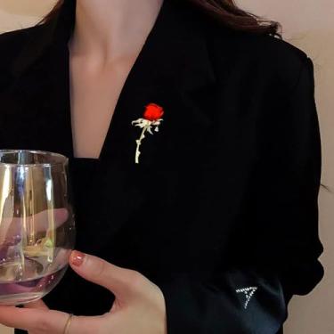 Imagem de Broches de flores de rosas vermelhas broche de strass zircônia cúbica clássico para festa dança casamento banquete para mulheres elegantes lindos alfinetes de lapela vestido terno buquê cerimônia