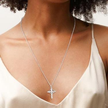 Imagem de Colar de cruz com borda chanfrada para homens e mulheres com corrente forte com pingente de crucifixo