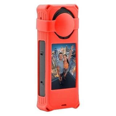 Imagem de Capa protetora de silicone para Insta360 X5 com capa de lente (vermelha)