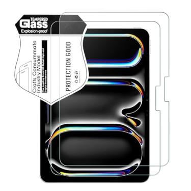 Imagem de Pacote com 2 protetores de tela de vidro temperado para iPad Pro 11 polegadas 2024 modelo M4 (5ª geração), compatível com ID facial e Apple Pencil, ultrarresistente, compatível com capas