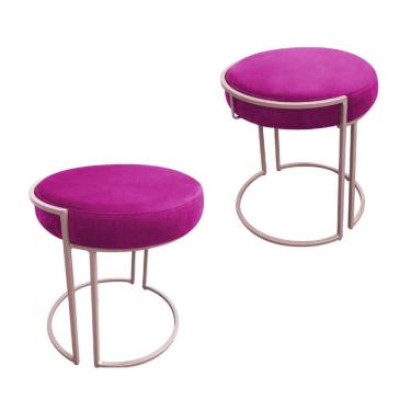 Imagem de Puff Redondo Base Industrial Rosê Kit 2 Love Suede Cor Pink