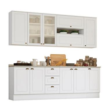 Imagem de Cozinha Completa Americana 7 Peças Branco Com Aéreo Vidro - Móveis Henn Branco