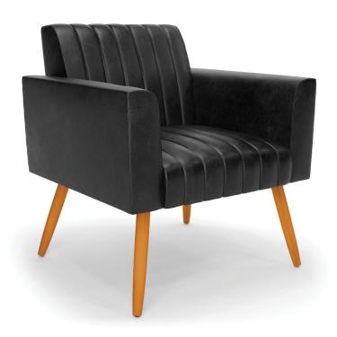 Imagem de Poltrona Viena Gomada Corano Preto Pés Palito Castanho - D'rossi