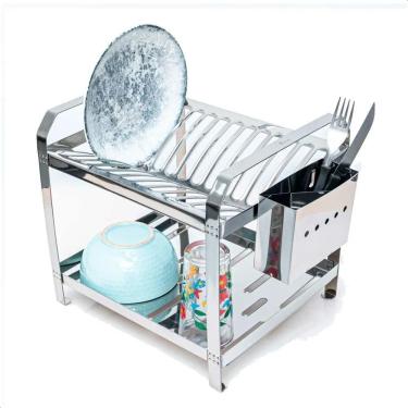 Imagem de 2X Escorredor De Aço Inox 16 Pratos Com Porta Talheres Inox