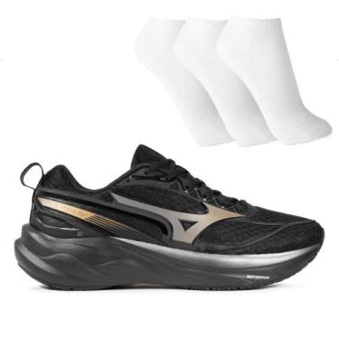 Imagem de Tênis Mizuno Space 5 Masculino + 3 Pares de Meias, 48, Preto, Dourado