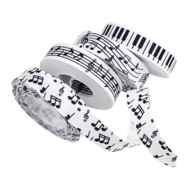 Imagem de FashionCha Conjunto de 4 Fitas Decorativas em Preto E Branco em Formato de Notas Musicais, Perfeitas para Embrulhar Presentes Ou Decorá-los com Símbolos.