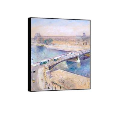 Imagem de BMZFYBS Imagem de arte de parede de paisagem - impressões em tela vintage - ponte - pintura de moldura preta para sala de estar decoração de casa de fazenda 80 x 95 cm 31 x 37 pol