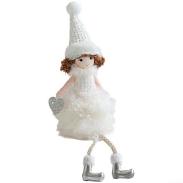 Imagem de Enfeite de pelúcia de menina anjo de Natal com asas delicadas, decoração de férias pendurada em tecido macio para árvore de Natal ou exibição de mesa, rosa