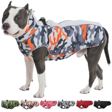 Imagem de IKIPUKO Casaco para cães quentes de inverno para cães grandes, roupa de neve refletiva com arnês de lã, jaqueta de neve, impermeável, roupas para climas frios