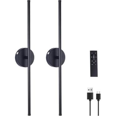 Imagem de Tropwellhouse Conjunto de duas arandelas de parede operadas por bateria, 3000K-6500K LED sem fio para quarto, sala de estar, 71 cm, preto (pacote com 2)