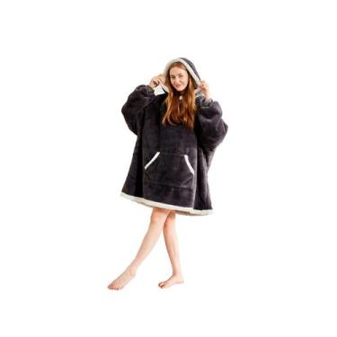 Imagem de Cobertor vestível Serenhom Soft Cozy Fleece com capuz cinza