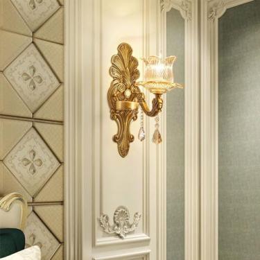 Imagem de Luminária de parede de cristal de luxo europeia, moderna, com LED, para decoração de sala de estar, quarto, escritório, quarto modelo, hotel, casa de campo, corredor (1 unidade).