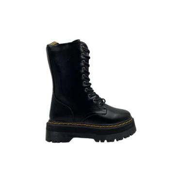 Imagem de Bota de tornozelo Combat High Top Black Eco Leather, plataforma de 5,5