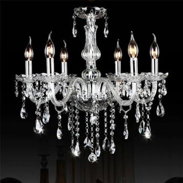 Imagem de Lustre de cristal branco europeu para velas, luxuoso, para sala de estar, restaurante, quarto, hotel, villa, loja de roupas, salão de beleza, café, bar, karaokê, com luminária pendente de LE