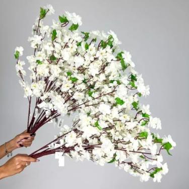 Imagem de Kit 10 a 40 Buquê De Flores De Cerejeira Artificial, Flor De Pêssego, Estilo oriental Para Decoração 65CM(Branco,Kit com 20 Unidades)