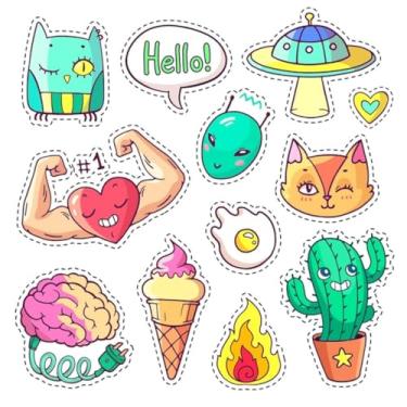 Imagem de Adesivo Kawaii e Retrô para Crianças Decoração de Quarto e Cadernos Set de Stickers Patches Pins Animal e Personagem 50x50cm